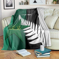 Custom New Zealand And Pakistan Cricket Blanket 2025 Black Cap Shaheens Together