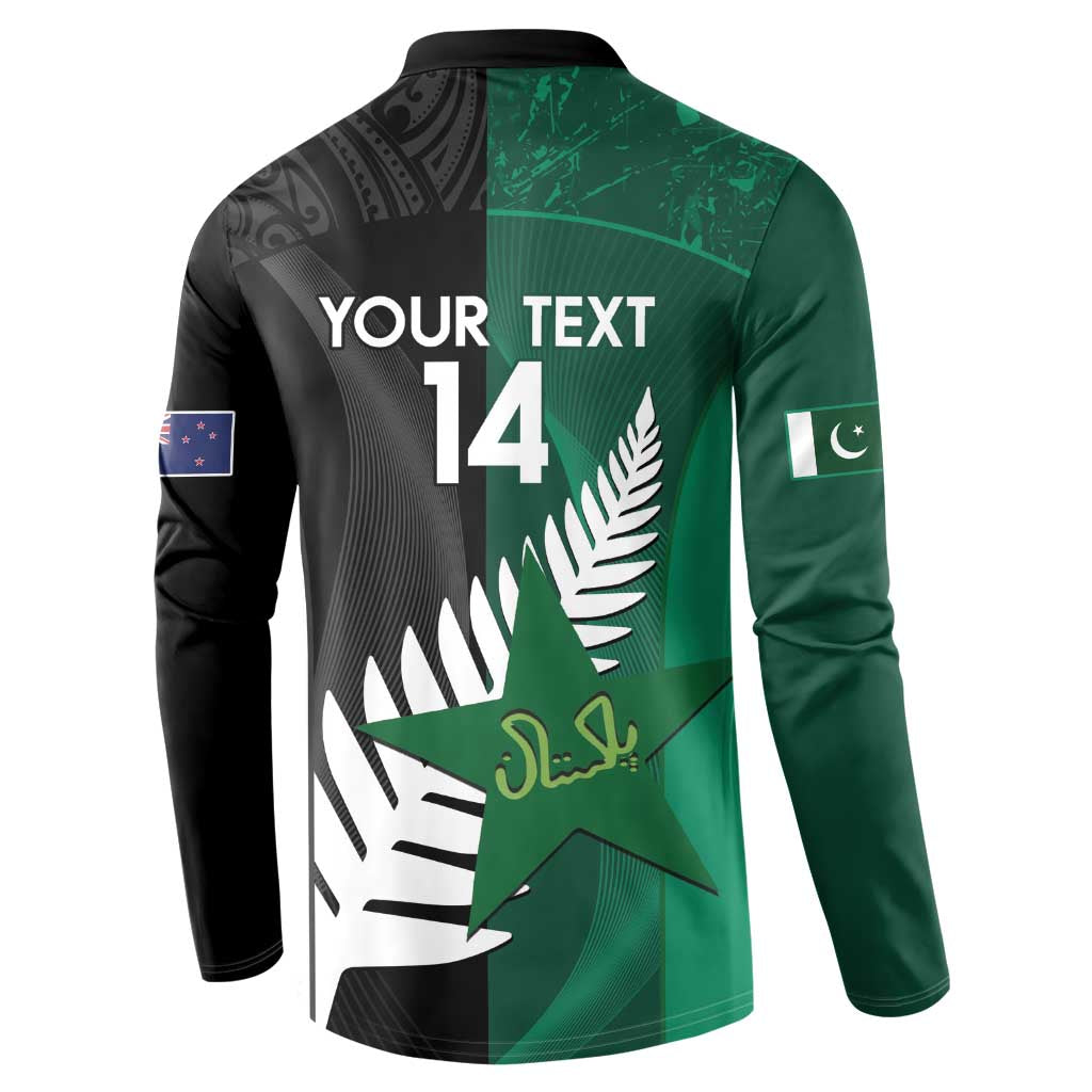 Custom New Zealand And Pakistan Cricket Button Sweatshirt 2025 Black Cap Shaheens Together - Wonder Print Shop