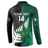 Custom New Zealand And Pakistan Cricket Button Sweatshirt 2025 Black Cap Shaheens Together - Wonder Print Shop
