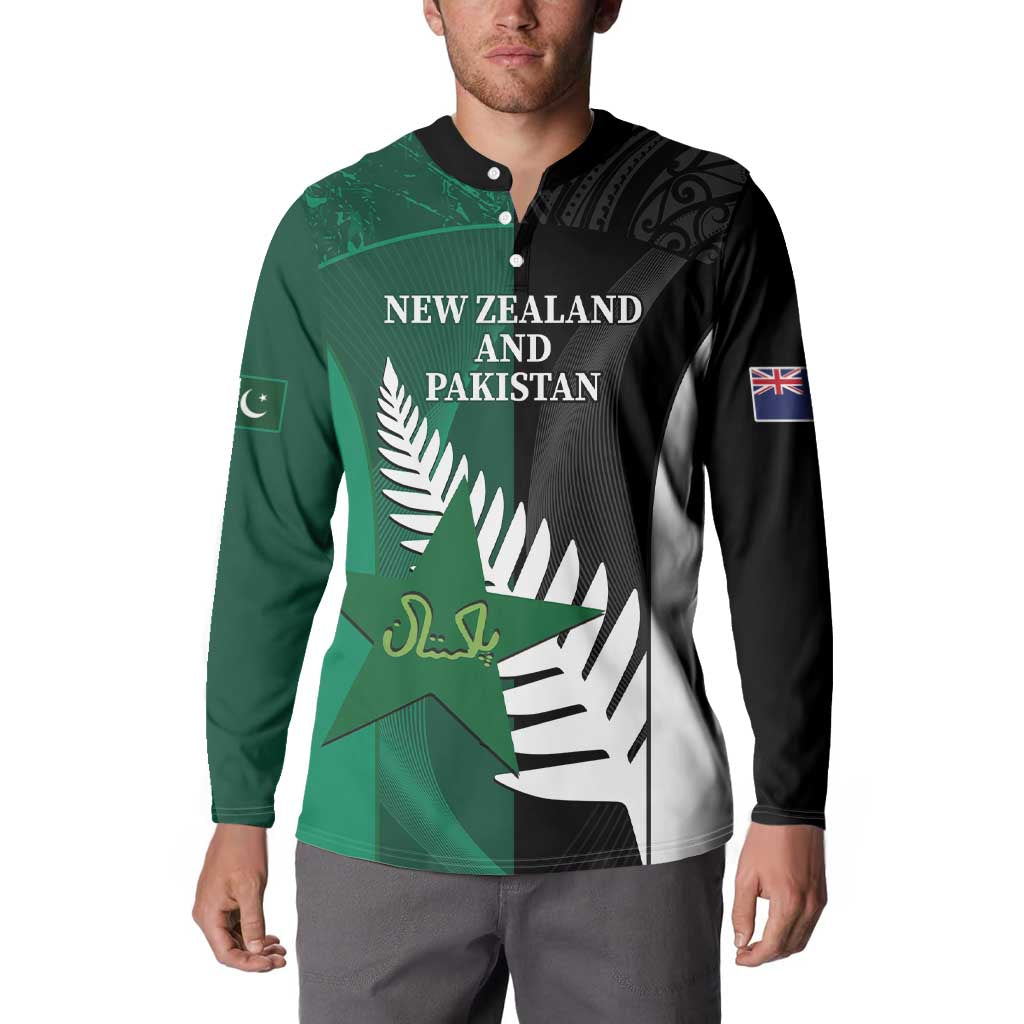 Custom New Zealand And Pakistan Cricket Button Sweatshirt 2025 Black Cap Shaheens Together - Wonder Print Shop