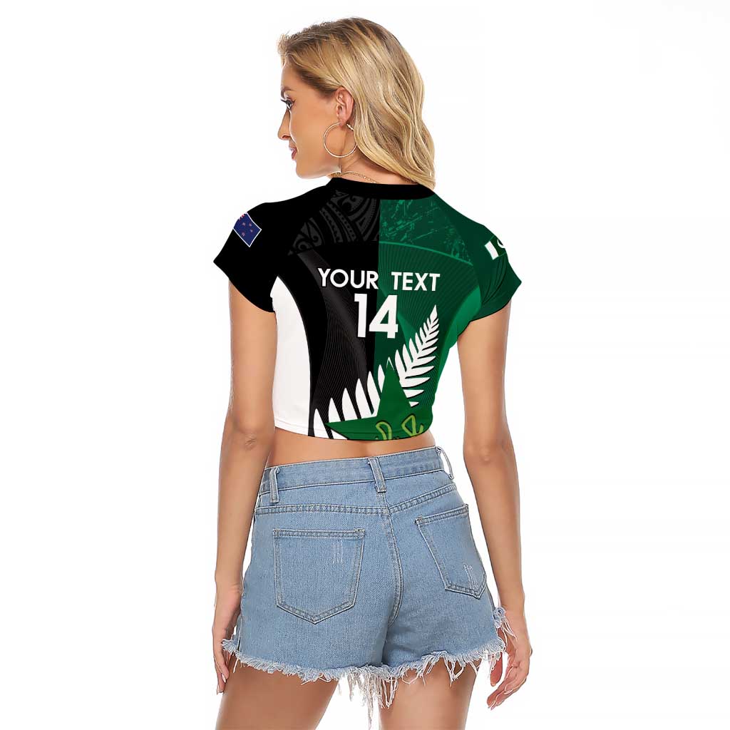 Custom New Zealand And Pakistan Cricket Raglan Cropped T Shirt 2025 Black Cap Shaheens Together - Wonder Print Shop