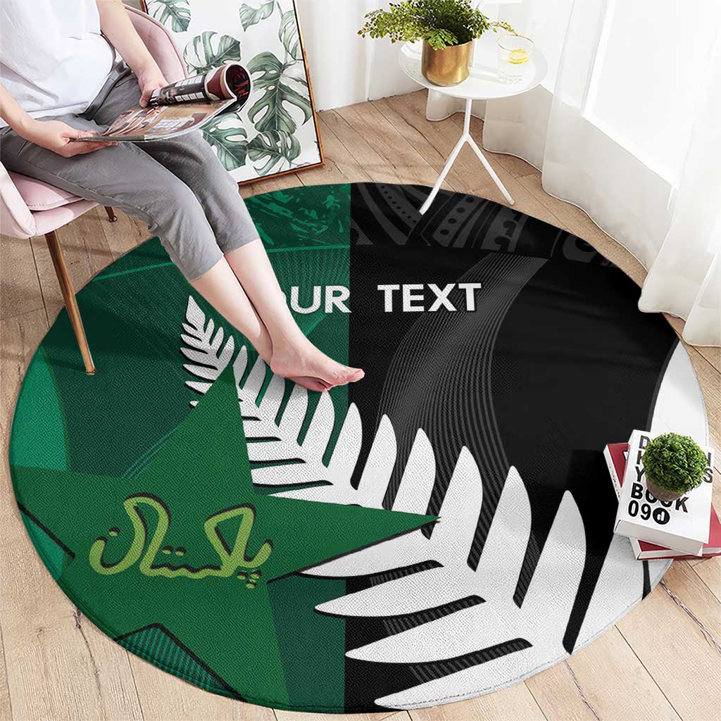 Custom New Zealand And Pakistan Cricket Round Carpet 2025 Black Cap Shaheens Together
