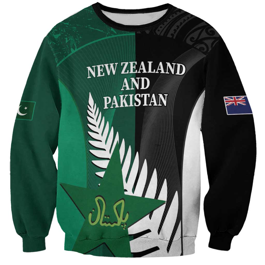 Custom New Zealand And Pakistan Cricket Sweatshirt 2025 Black Cap Shaheens Together - Wonder Print Shop
