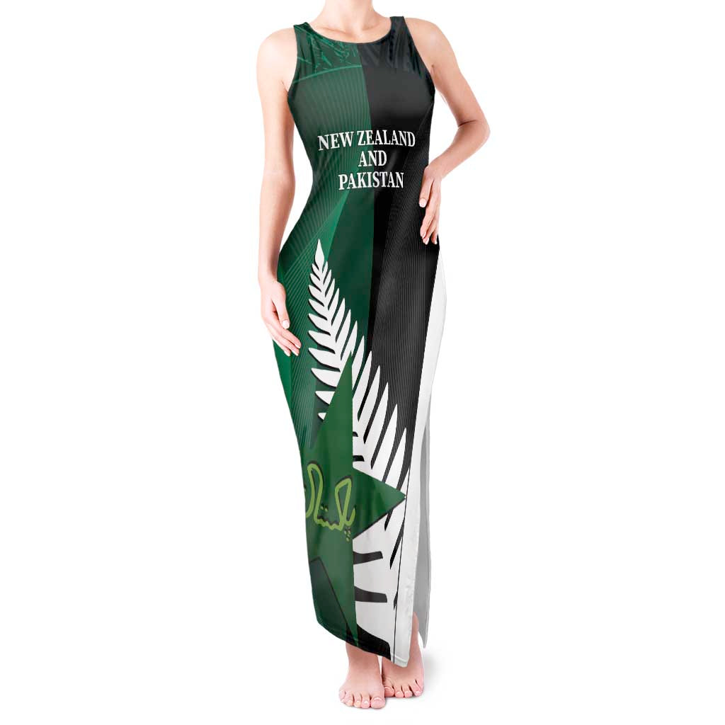 Custom New Zealand And Pakistan Cricket Tank Maxi Dress 2025 Black Cap Shaheens Together - Wonder Print Shop
