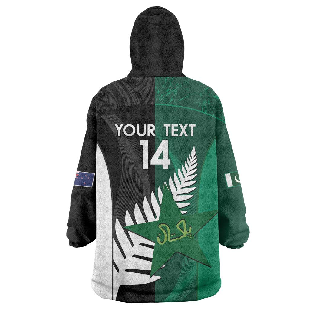 Custom New Zealand And Pakistan Cricket Wearable Blanket Hoodie 2025 Black Cap Shaheens Together - Wonder Print Shop