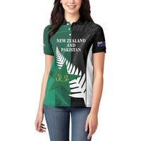 Custom New Zealand And Pakistan Cricket Women Polo Shirt 2025 Black Cap Shaheens Together - Wonder Print Shop