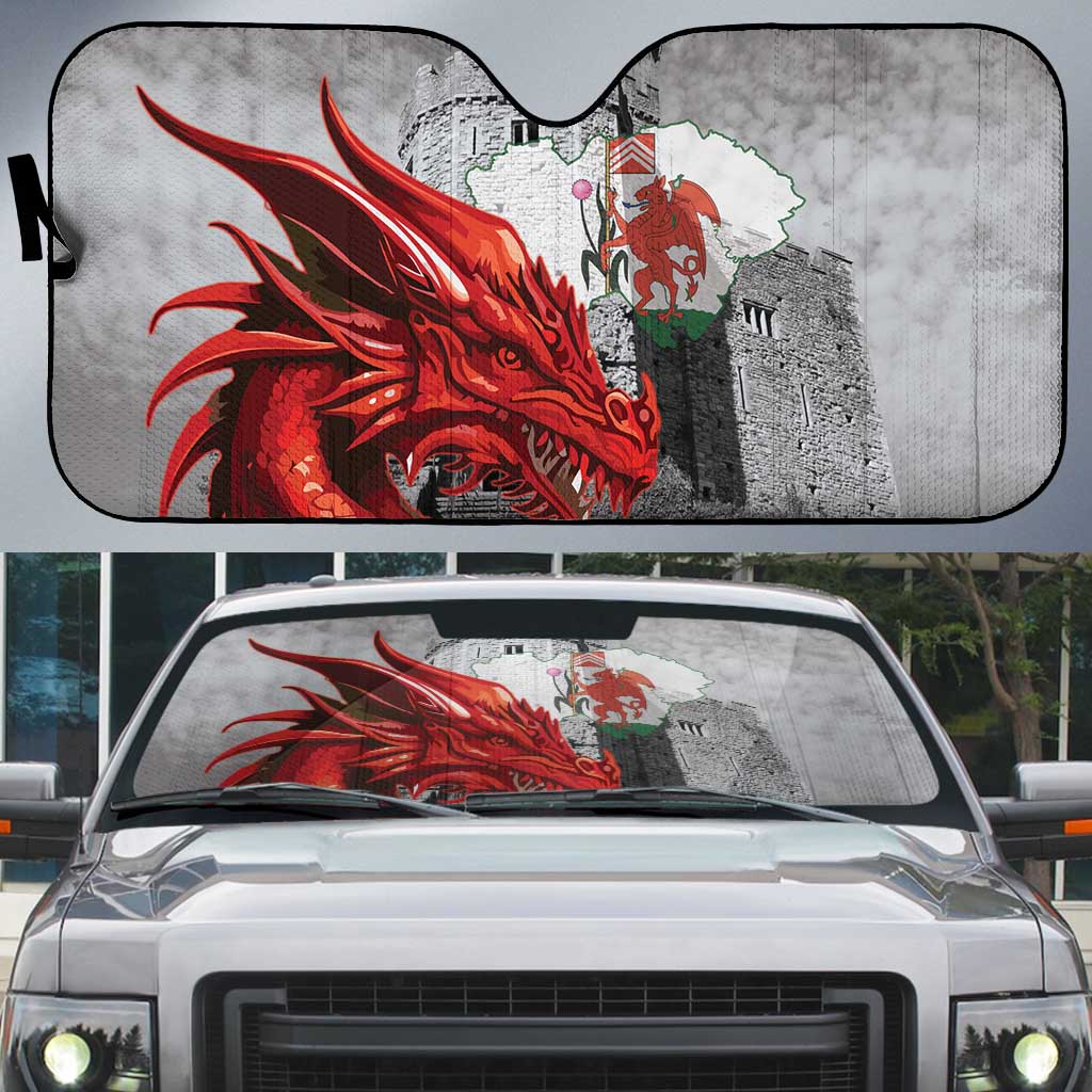 Wales Cardiff Capital Auto Sun Shade Welsh Red Dragon Castell Caerdydd - Wonder Print Shop