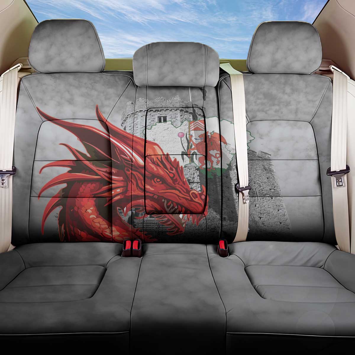 Wales Cardiff Capital Back Car Seat Cover Welsh Red Dragon Castell Caerdydd - Wonder Print Shop