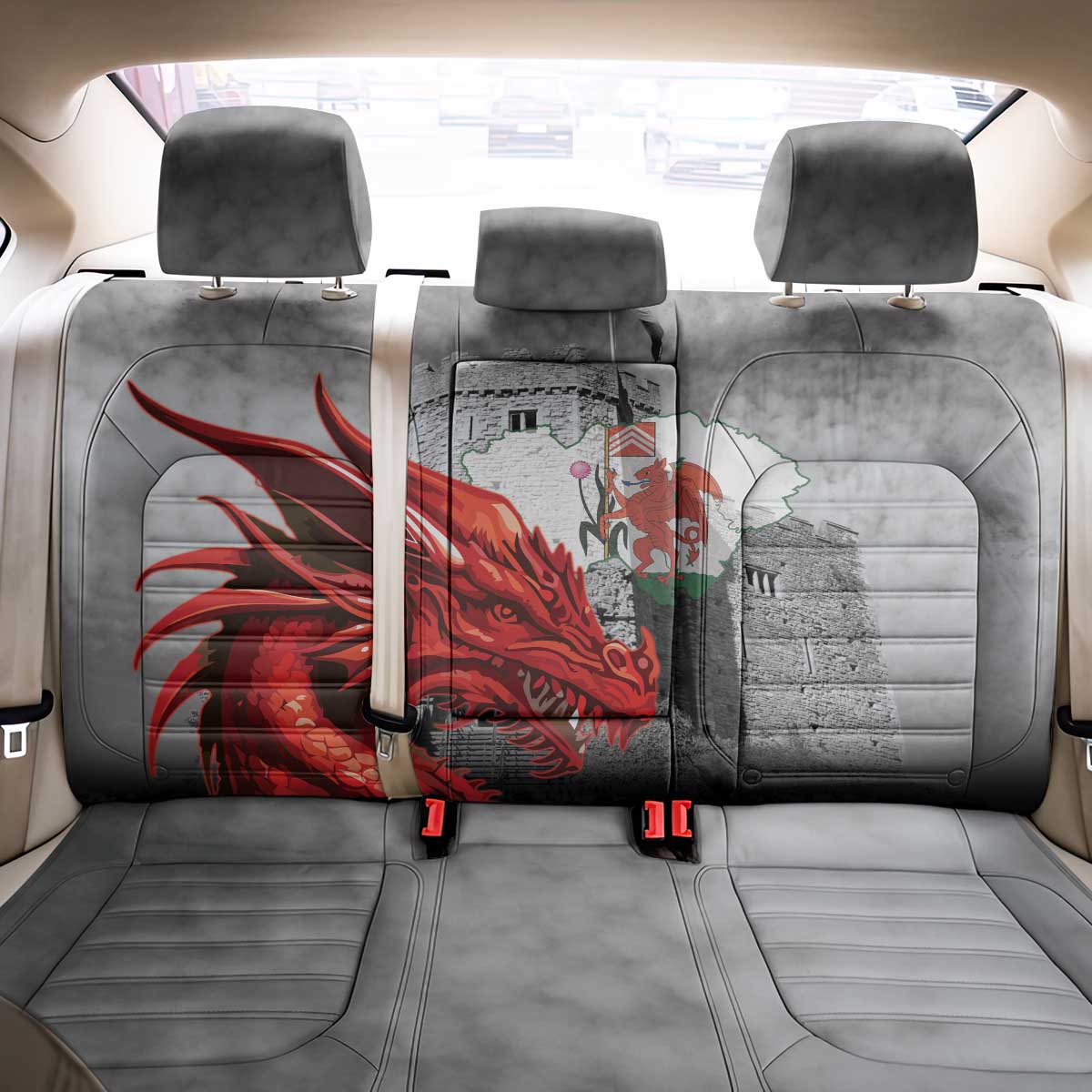 Wales Cardiff Capital Back Car Seat Cover Welsh Red Dragon Castell Caerdydd - Wonder Print Shop