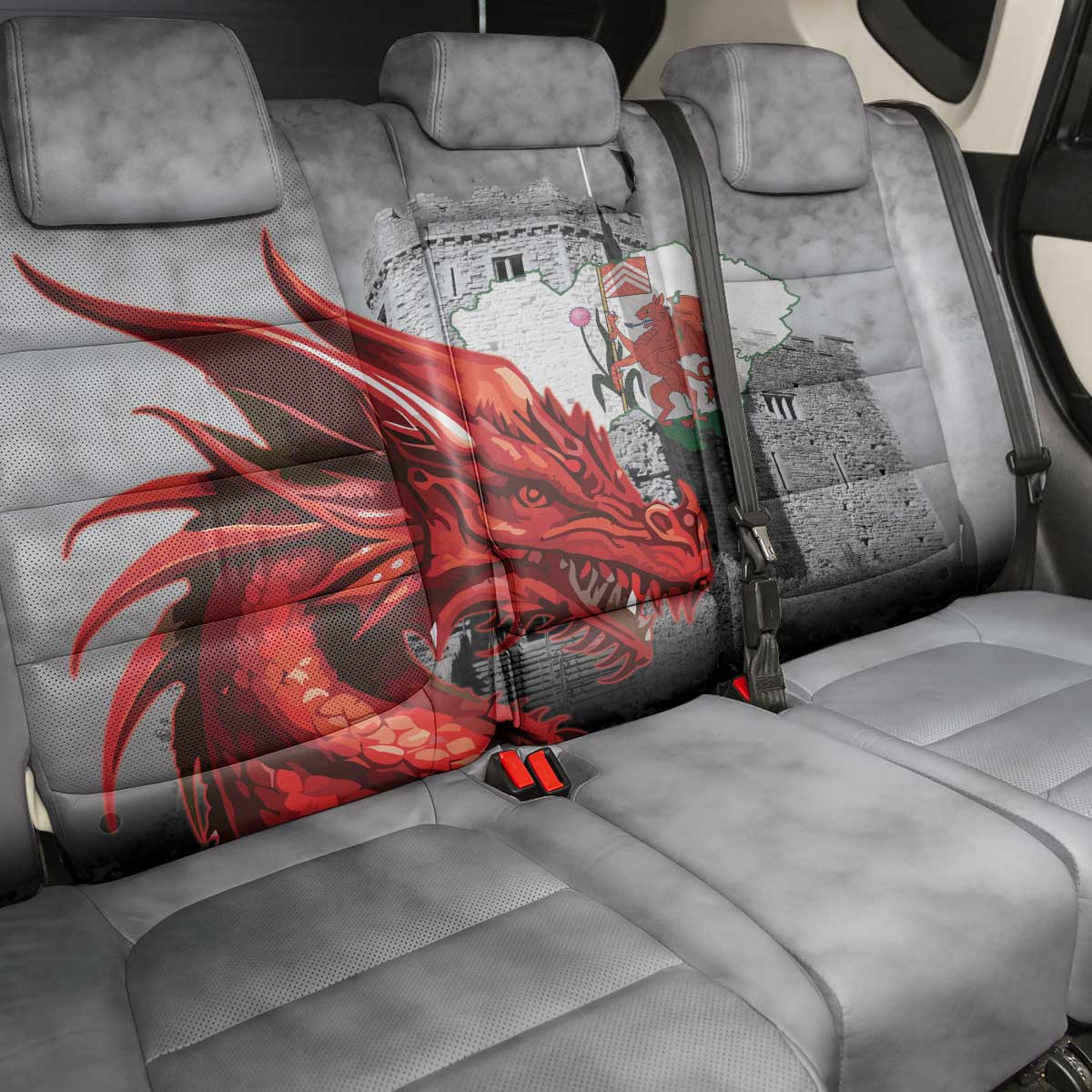 Wales Cardiff Capital Back Car Seat Cover Welsh Red Dragon Castell Caerdydd - Wonder Print Shop