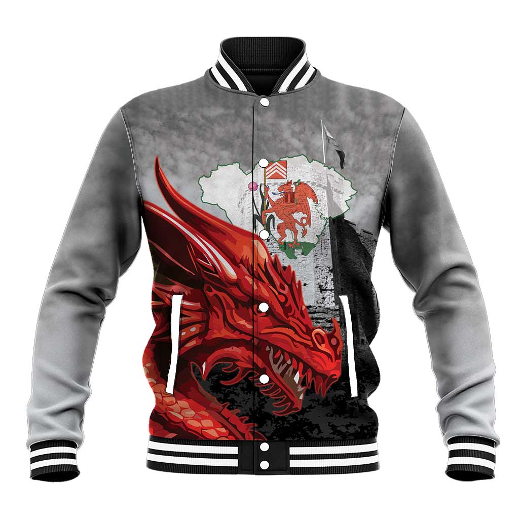 Wales Cardiff Capital Baseball Jacket Welsh Red Dragon Castell Caerdydd - Wonder Print Shop