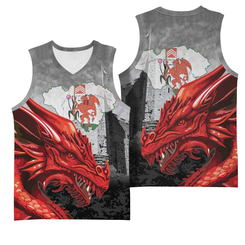Wales Cardiff Capital Basketball Jersey Welsh Red Dragon Castell Caerdydd - Wonder Print Shop