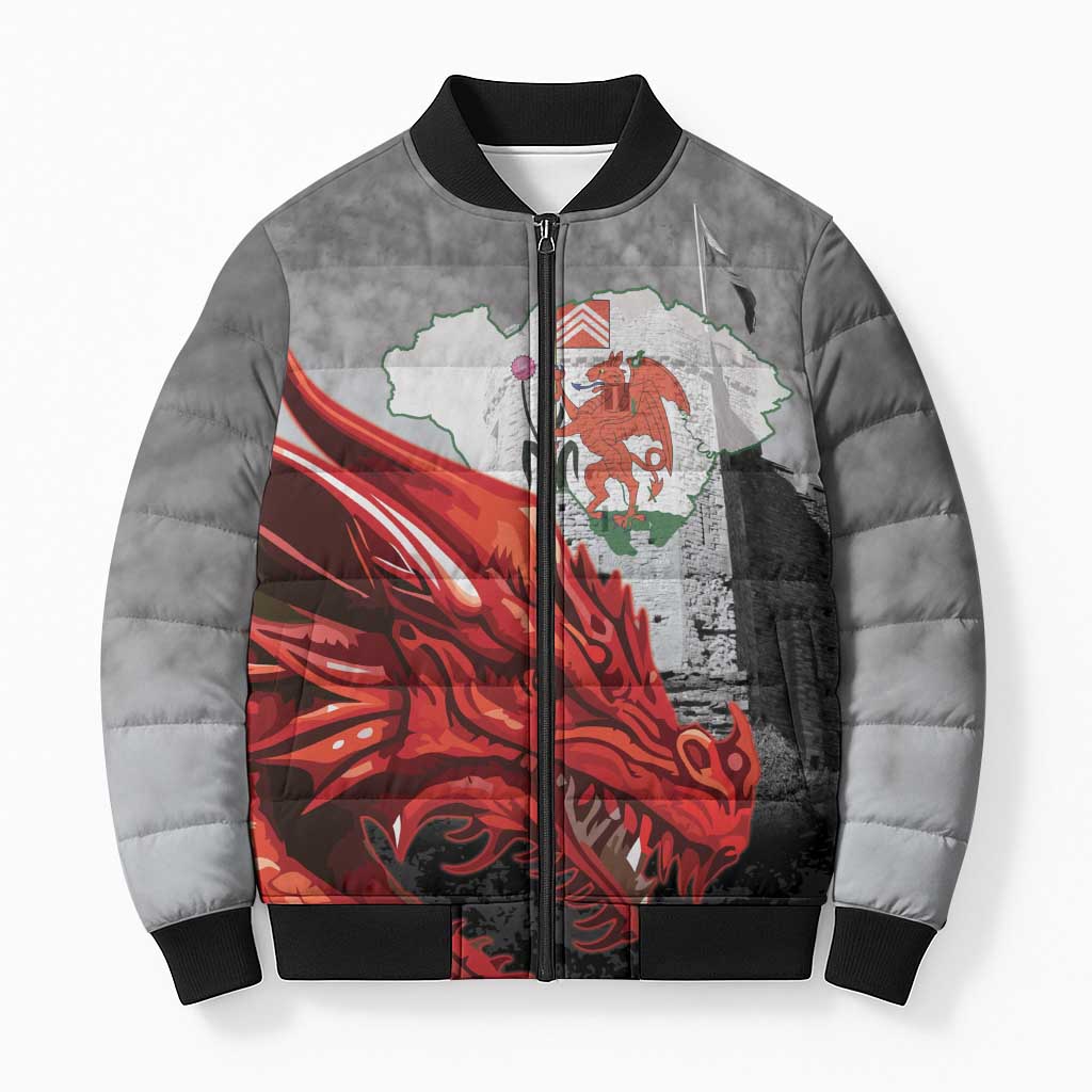 Wales Cardiff Capital Bomber Puffer Jacket Welsh Red Dragon Castell Caerdydd - Wonder Print Shop