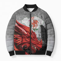 Wales Cardiff Capital Bomber Puffer Jacket Welsh Red Dragon Castell Caerdydd - Wonder Print Shop
