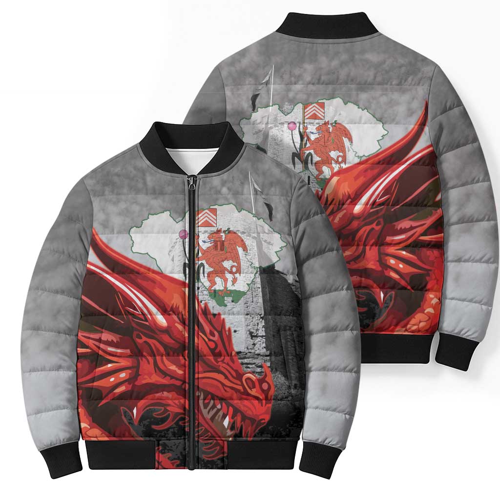 Wales Cardiff Capital Bomber Puffer Jacket Welsh Red Dragon Castell Caerdydd - Wonder Print Shop