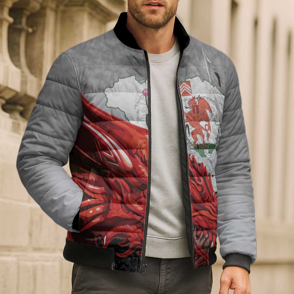 Wales Cardiff Capital Bomber Puffer Jacket Welsh Red Dragon Castell Caerdydd - Wonder Print Shop
