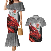 Wales Cardiff Capital Couples Matching Mermaid Dress and Hawaiian Shirt Welsh Red Dragon Castell Caerdydd - Wonder Print Shop