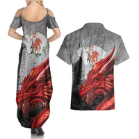 Wales Cardiff Capital Couples Matching Summer Maxi Dress and Hawaiian Shirt Welsh Red Dragon Castell Caerdydd - Wonder Print Shop