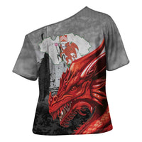 Wales Cardiff Capital Cross Shoulder Shirt Welsh Red Dragon Castell Caerdydd - Wonder Print Shop