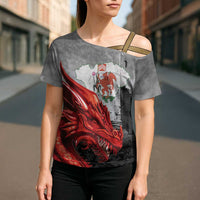Wales Cardiff Capital Cross Shoulder Shirt Welsh Red Dragon Castell Caerdydd - Wonder Print Shop