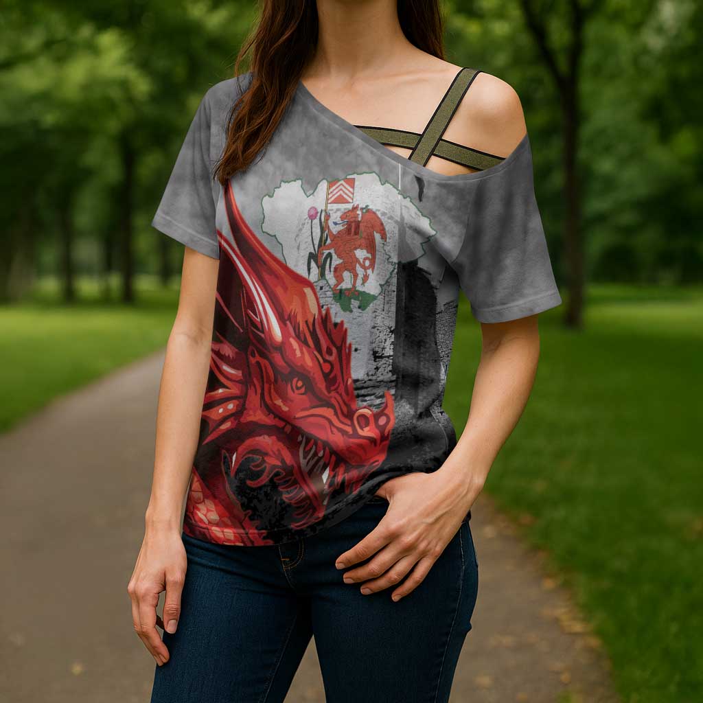 Wales Cardiff Capital Cross Shoulder Shirt Welsh Red Dragon Castell Caerdydd - Wonder Print Shop