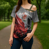 Wales Cardiff Capital Cross Shoulder Shirt Welsh Red Dragon Castell Caerdydd - Wonder Print Shop