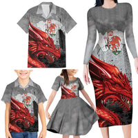 Wales Cardiff Capital Family Matching Long Sleeve Bodycon Dress and Hawaiian Shirt Welsh Red Dragon Castell Caerdydd - Wonder Print Shop
