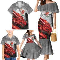 Wales Cardiff Capital Family Matching Mermaid Dress and Hawaiian Shirt Welsh Red Dragon Castell Caerdydd - Wonder Print Shop