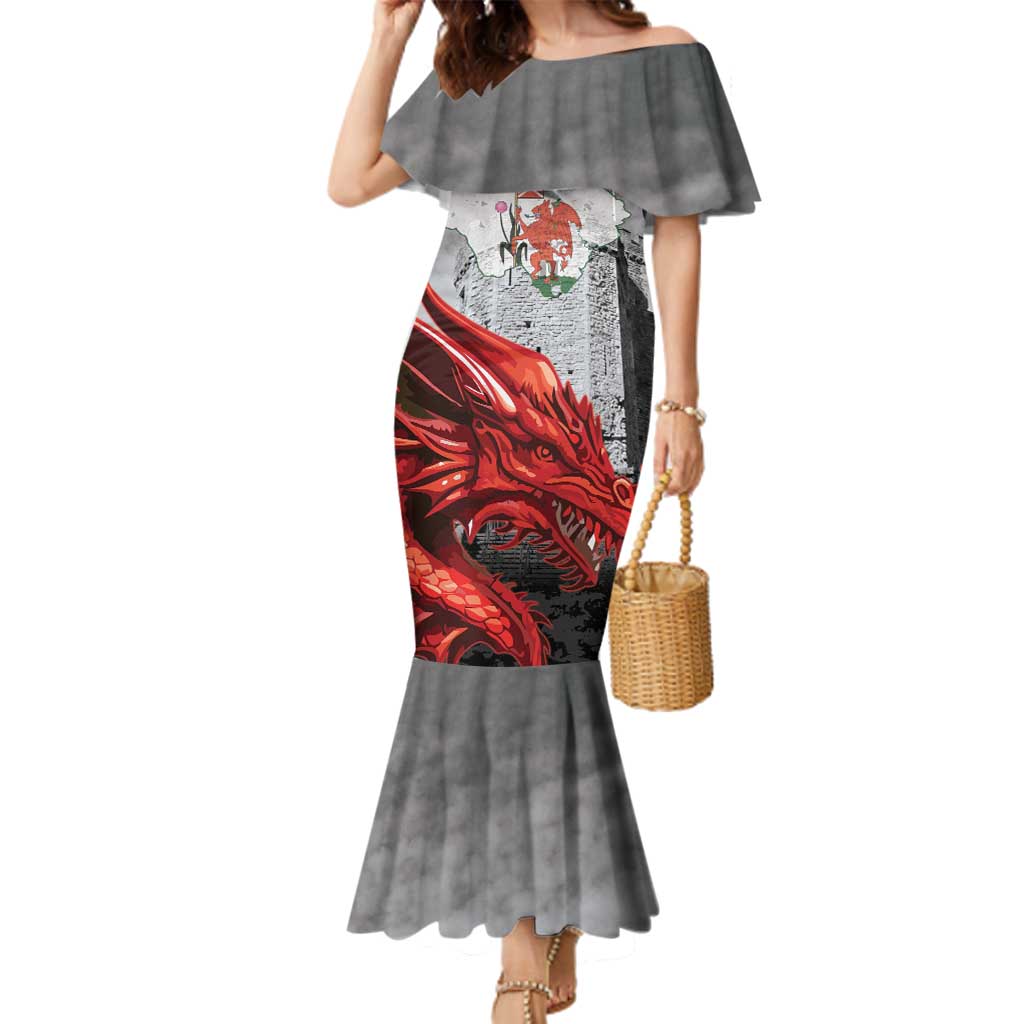 Wales Cardiff Capital Family Matching Mermaid Dress and Hawaiian Shirt Welsh Red Dragon Castell Caerdydd - Wonder Print Shop