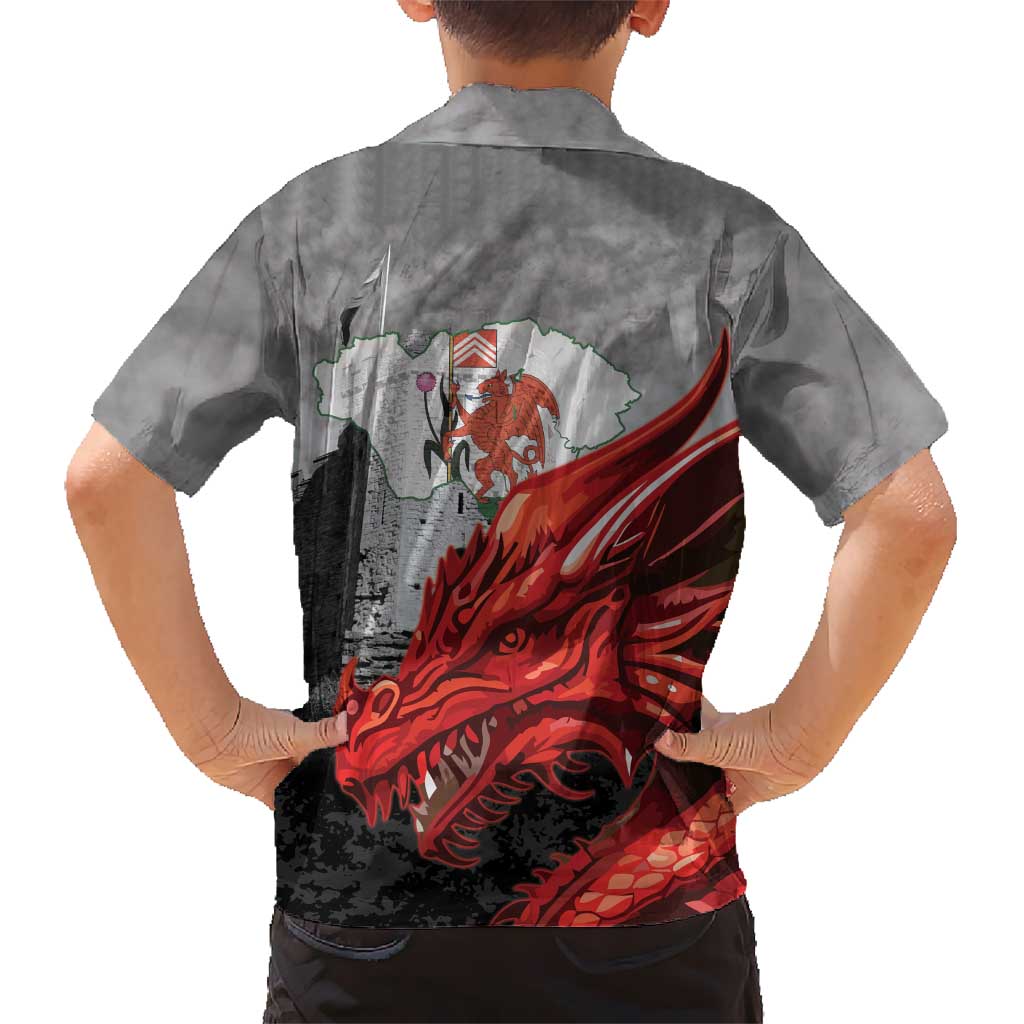 Wales Cardiff Capital Family Matching Off Shoulder Short Dress and Hawaiian Shirt Welsh Red Dragon Castell Caerdydd - Wonder Print Shop