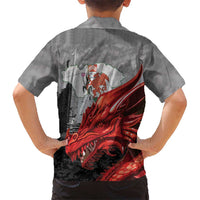 Wales Cardiff Capital Family Matching Off Shoulder Short Dress and Hawaiian Shirt Welsh Red Dragon Castell Caerdydd - Wonder Print Shop