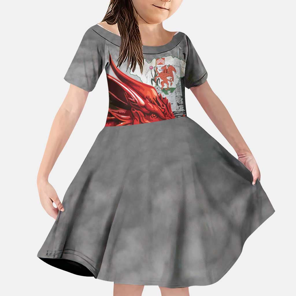 Wales Cardiff Capital Family Matching Off Shoulder Short Dress and Hawaiian Shirt Welsh Red Dragon Castell Caerdydd - Wonder Print Shop