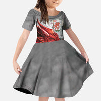 Wales Cardiff Capital Family Matching Off Shoulder Short Dress and Hawaiian Shirt Welsh Red Dragon Castell Caerdydd - Wonder Print Shop