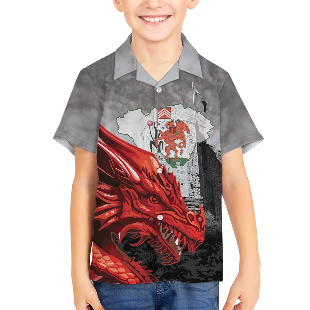 Wales Cardiff Capital Family Matching Off Shoulder Short Dress and Hawaiian Shirt Welsh Red Dragon Castell Caerdydd - Wonder Print Shop