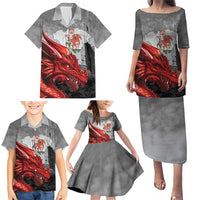 Wales Cardiff Capital Family Matching Puletasi and Hawaiian Shirt Welsh Red Dragon Castell Caerdydd - Wonder Print Shop
