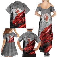 Wales Cardiff Capital Family Matching Summer Maxi Dress and Hawaiian Shirt Welsh Red Dragon Castell Caerdydd - Wonder Print Shop