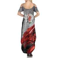 Wales Cardiff Capital Family Matching Summer Maxi Dress and Hawaiian Shirt Welsh Red Dragon Castell Caerdydd - Wonder Print Shop