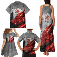 Wales Cardiff Capital Family Matching Tank Maxi Dress and Hawaiian Shirt Welsh Red Dragon Castell Caerdydd - Wonder Print Shop