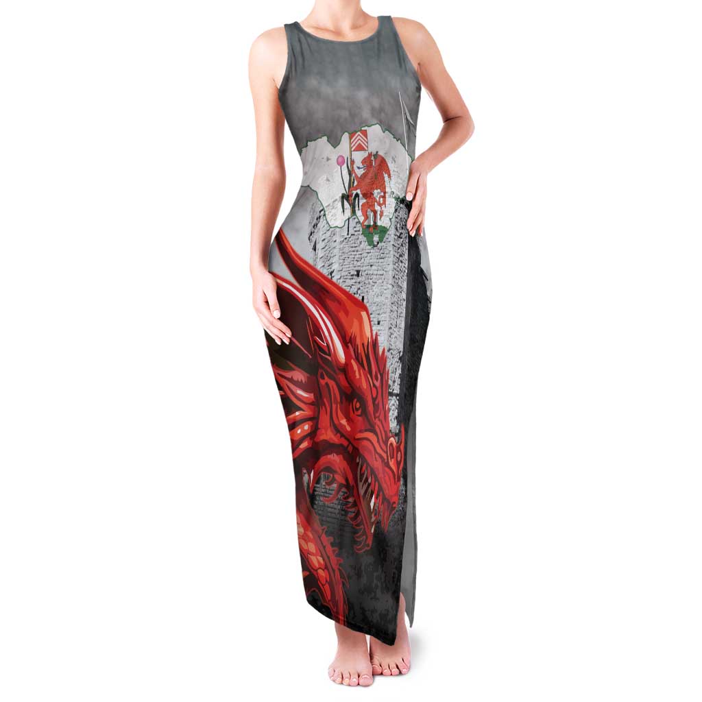 Wales Cardiff Capital Family Matching Tank Maxi Dress and Hawaiian Shirt Welsh Red Dragon Castell Caerdydd - Wonder Print Shop