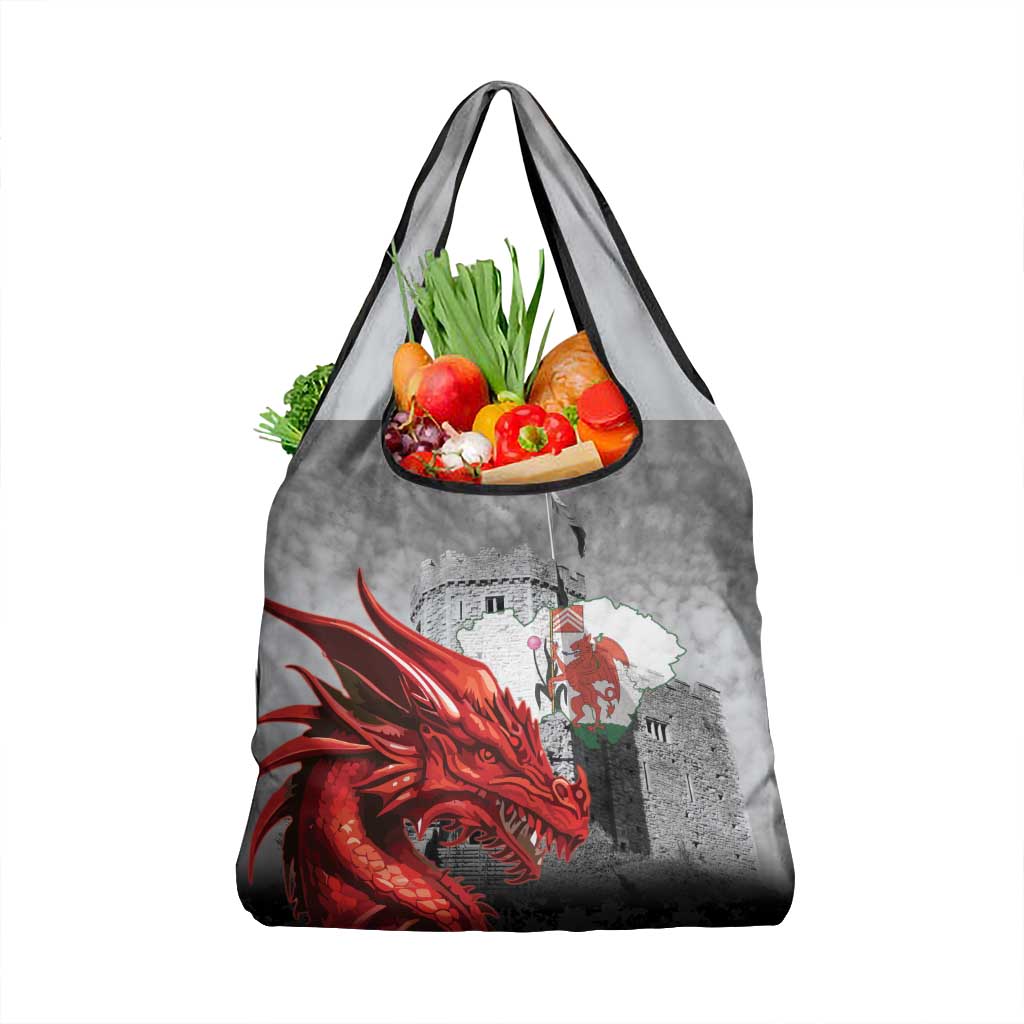 Wales Cardiff Capital Grocery Bag Welsh Red Dragon Castell Caerdydd - Wonder Print Shop