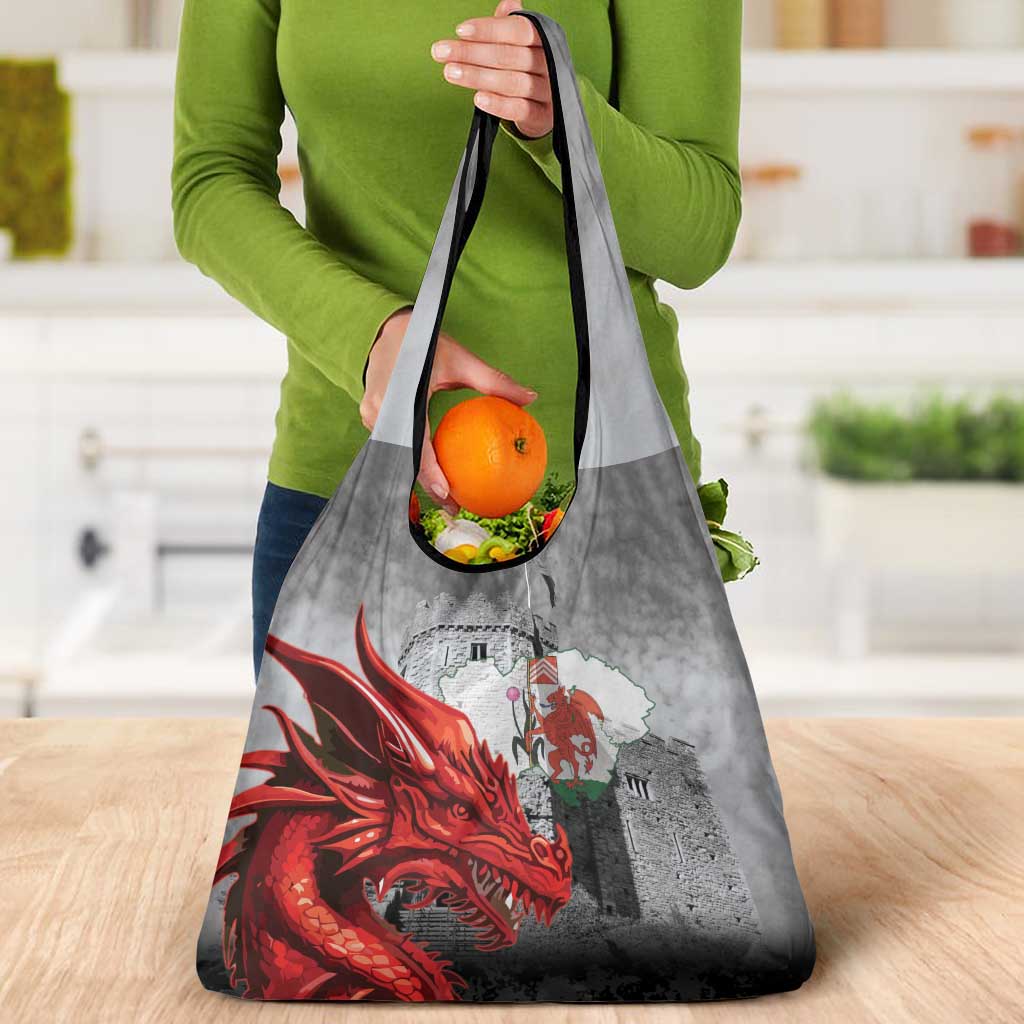 Wales Cardiff Capital Grocery Bag Welsh Red Dragon Castell Caerdydd - Wonder Print Shop