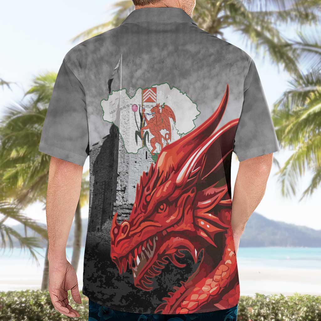 Wales Cardiff Capital Hawaiian Shirt Welsh Red Dragon Castell Caerdydd - Wonder Print Shop