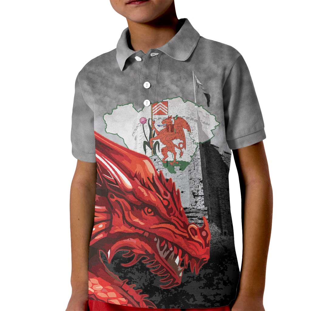 Wales Cardiff Capital Kid Polo Shirt Welsh Red Dragon Castell Caerdydd - Wonder Print Shop