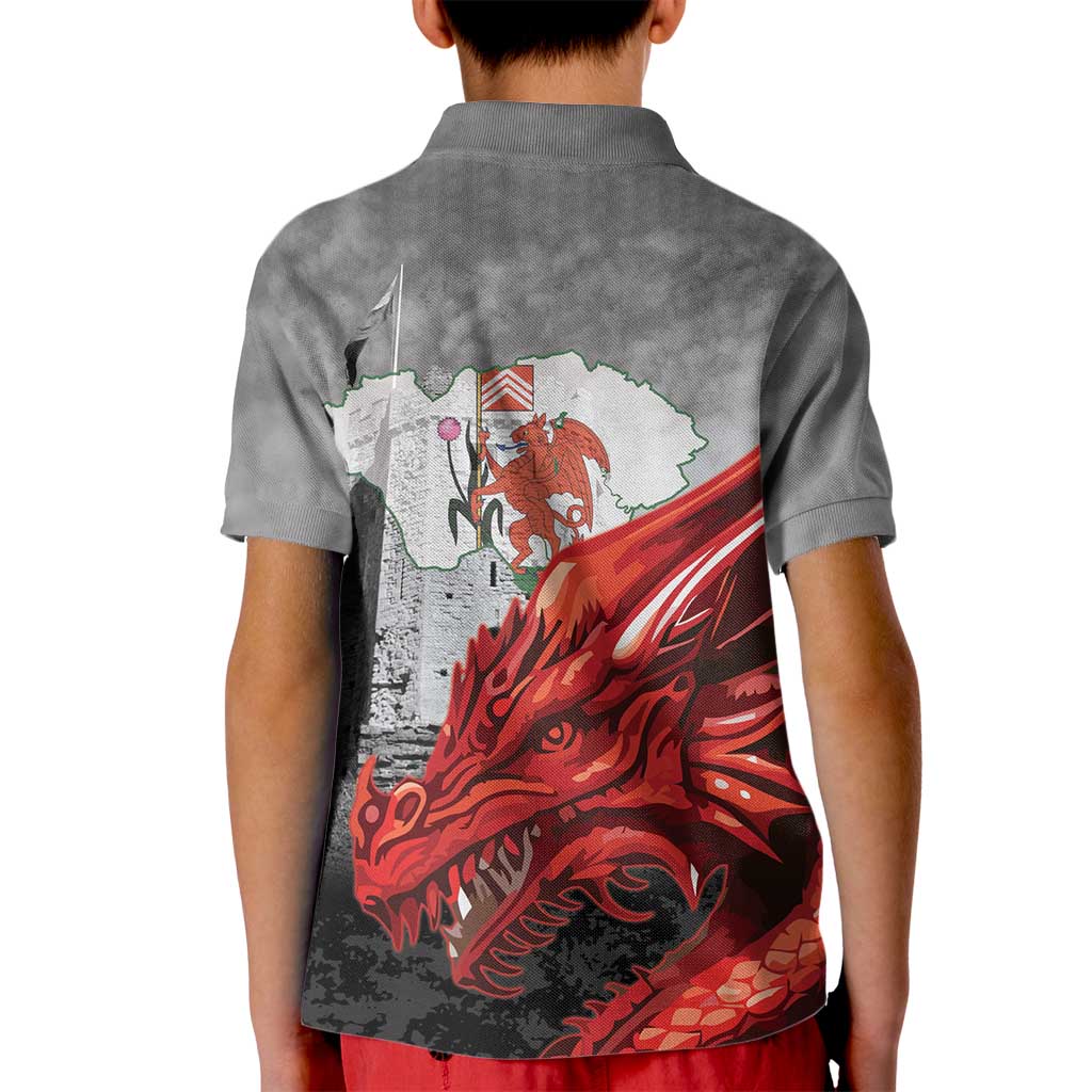 Wales Cardiff Capital Kid Polo Shirt Welsh Red Dragon Castell Caerdydd - Wonder Print Shop
