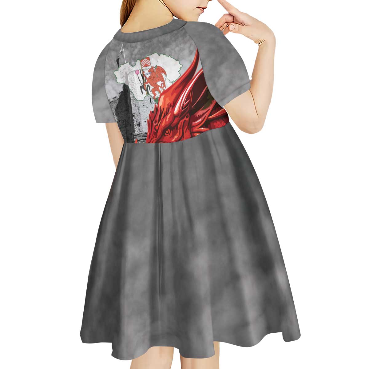 Wales Cardiff Capital Kid Short Sleeve Dress Welsh Red Dragon Castell Caerdydd - Wonder Print Shop