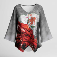 Wales Cardiff Capital Kimono Sleeve Blouse Welsh Red Dragon Castell Caerdydd - Wonder Print Shop