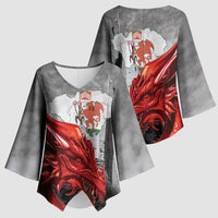 Wales Cardiff Capital Kimono Sleeve Blouse Welsh Red Dragon Castell Caerdydd - Wonder Print Shop