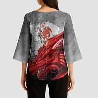 Wales Cardiff Capital Kimono Sleeve Blouse Welsh Red Dragon Castell Caerdydd - Wonder Print Shop