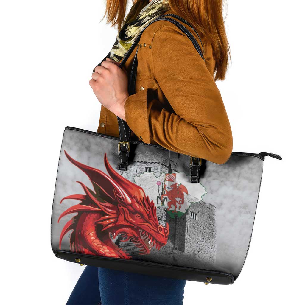 Wales Cardiff Capital Leather Tote Bag Welsh Red Dragon Castell Caerdydd - Wonder Print Shop
