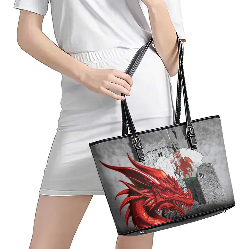 Wales Cardiff Capital Leather Tote Bag Welsh Red Dragon Castell Caerdydd - Wonder Print Shop
